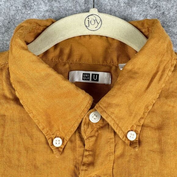 UNIQLO Linen Shirt Men L Yellow Breathable Lightweight Buttton Up Hipster Preppy - Picture 3 of 12